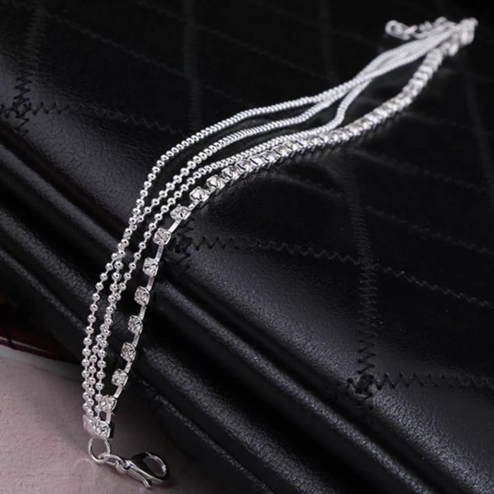 Silver Tone Rhinestone dainty Anklet - Picture 2 of 3